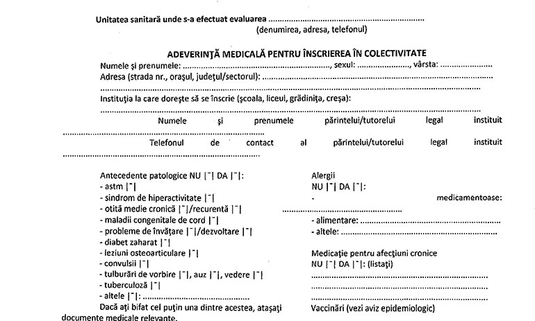 Cum AratÄƒ AdeverinÈ›a MedicalÄƒ Pentru Inscrierea In Colectivitate Pe Care Elevii Trebuie SÄƒ O ObÈ›inÄƒ De La Medicul De Familie Gorjonline Zi De Zi InformaÈ›i